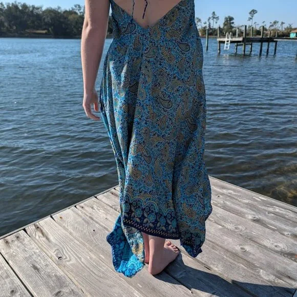 Batik Bali Dress Long One Size Hand Dyed Asymmetrical Hem - Picture 9 of 12